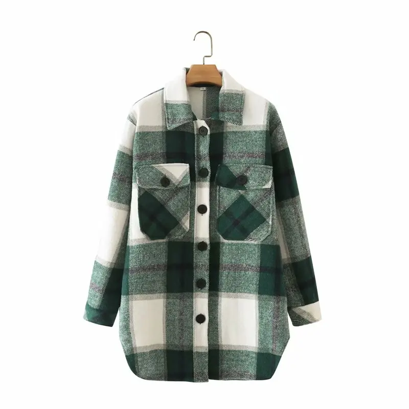 

Plaid Polo Button Front Long Cuff Sleeve Shirt