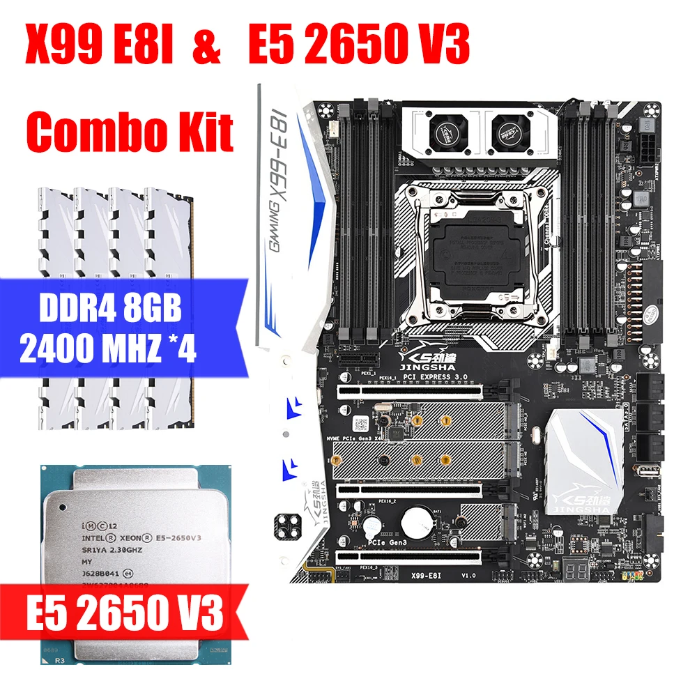 

X99 E8I & E5 2650 v3 & DDR4 8GB 2400MHZ *4 Combination Kit Motherboard Support Intel XEON E5 LGA2011-3 M.2 NVME USB3.0