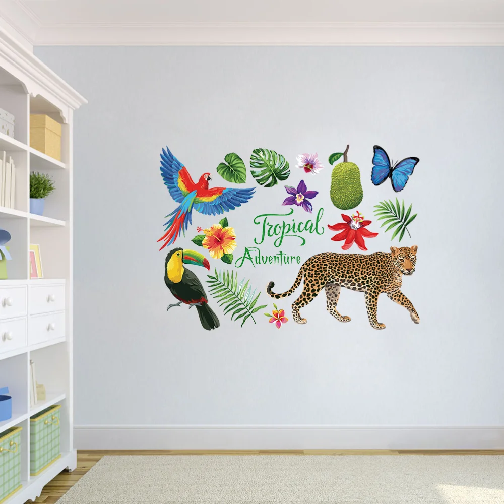 

Mural Art Creative Wallpaper Wall Stickers Wall Decal Tropical Elephants Jungle Adventure