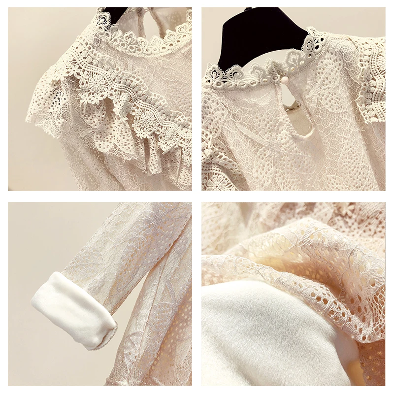 Женская кружевная блузка MUMUZI белая и абрикосовая Базовая Блузка с оборками