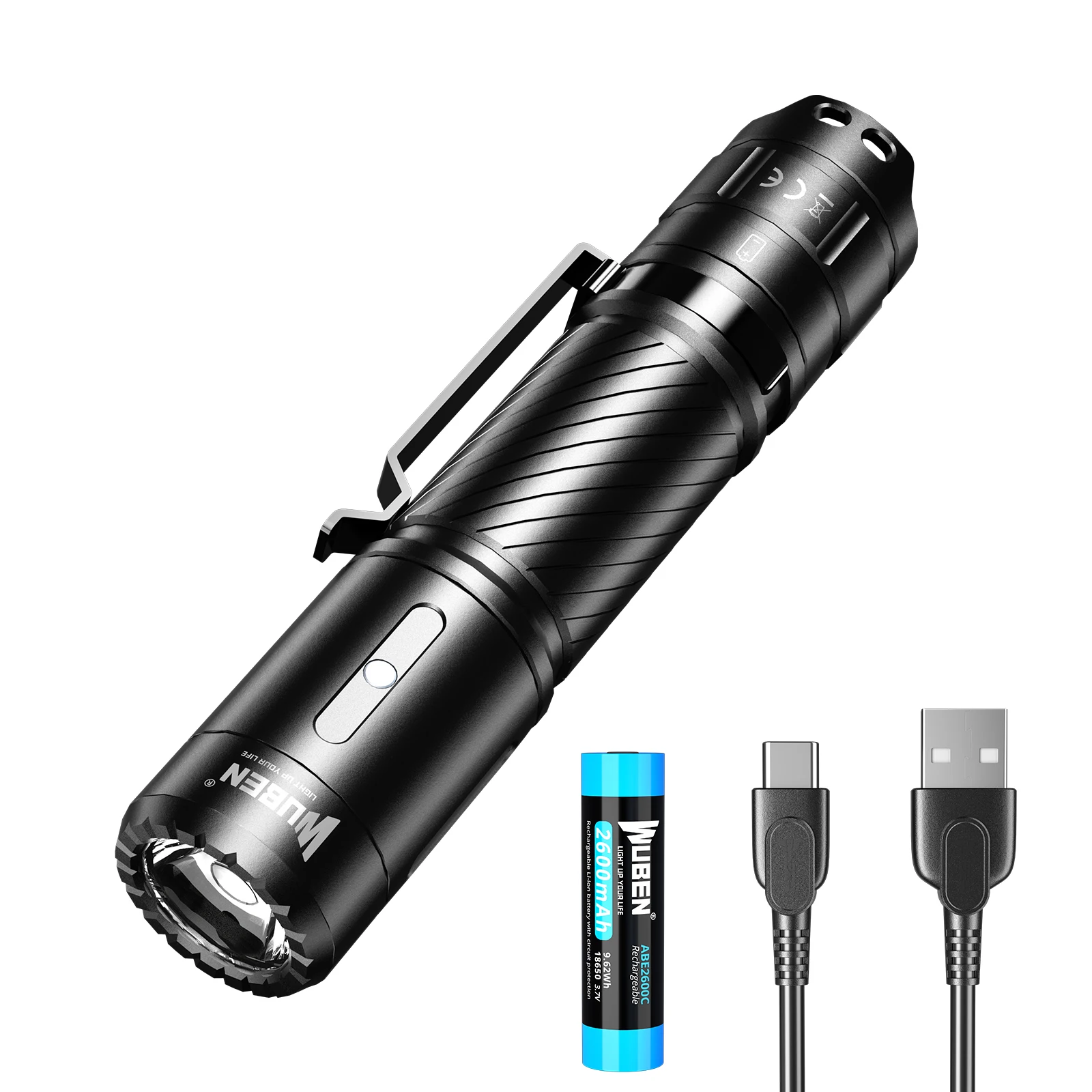 

WUBEN C3 LED Flashlight USB C Rechargeable Torch 1200 Lumens IP68 Waterproof Lantern Light with 2600 mAH 18650 Battery