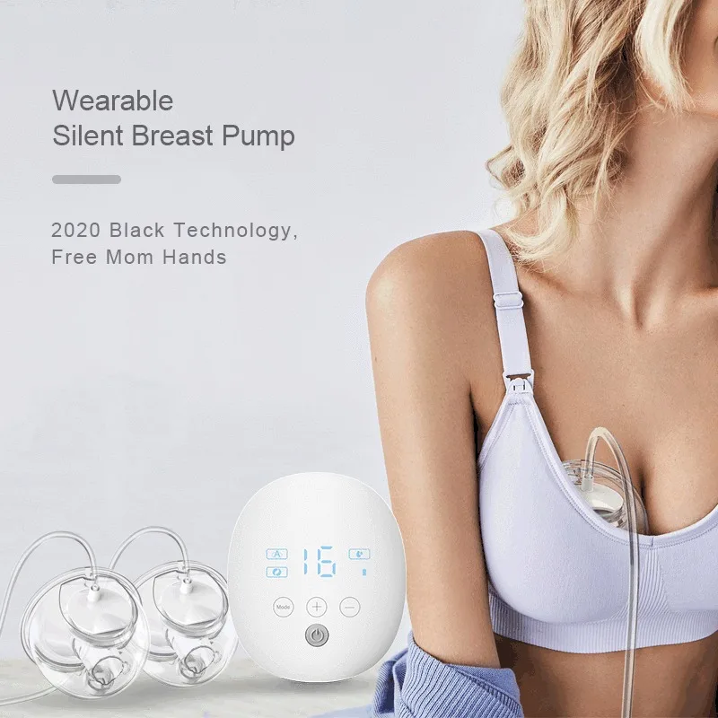 2022 Wearable Silent Breast Pump Electric16 Adjustable Suction Level Digital LED Display For Babies Accessories Newborn