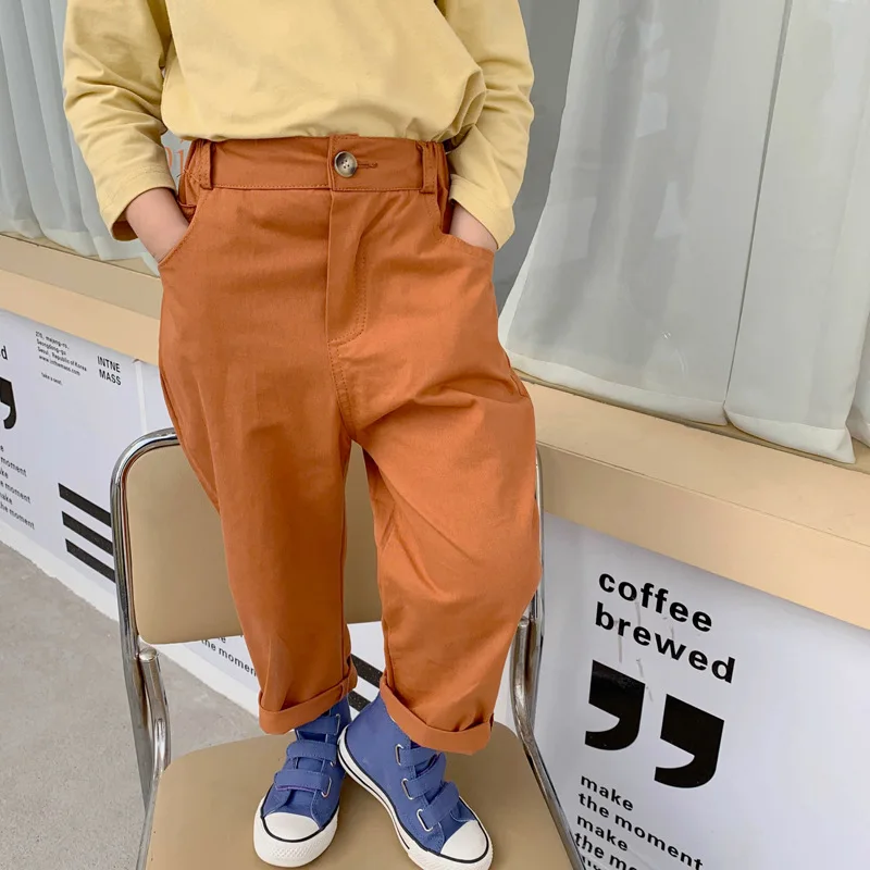 Весенние Брюки для мальчиков и девочек WLG Детские однотонные бежевые желтые