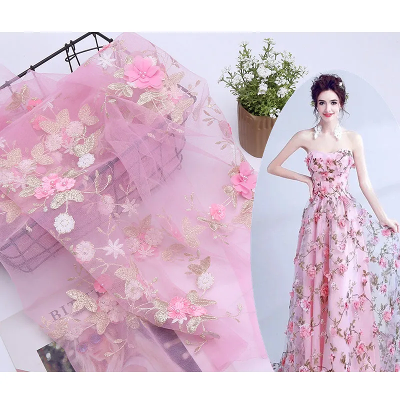 Высококачественная Тюлевая кружевная ткань с цветочным принтом для платья