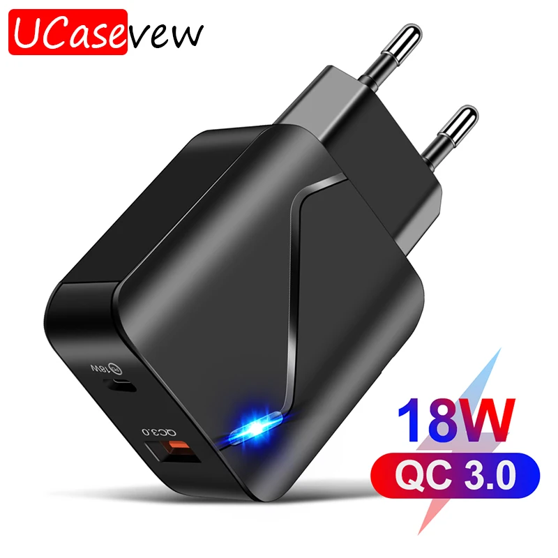 18 Вт PD со светом зарядное устройство QC3.0 путешествия Быстрая зарядка для iPhone iPad