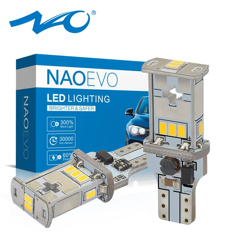 NAO T15 светодиодный W16W CANBUS Авто 921 для E46 E60 E90 обратный светильник 6 Вт 3020 12 В