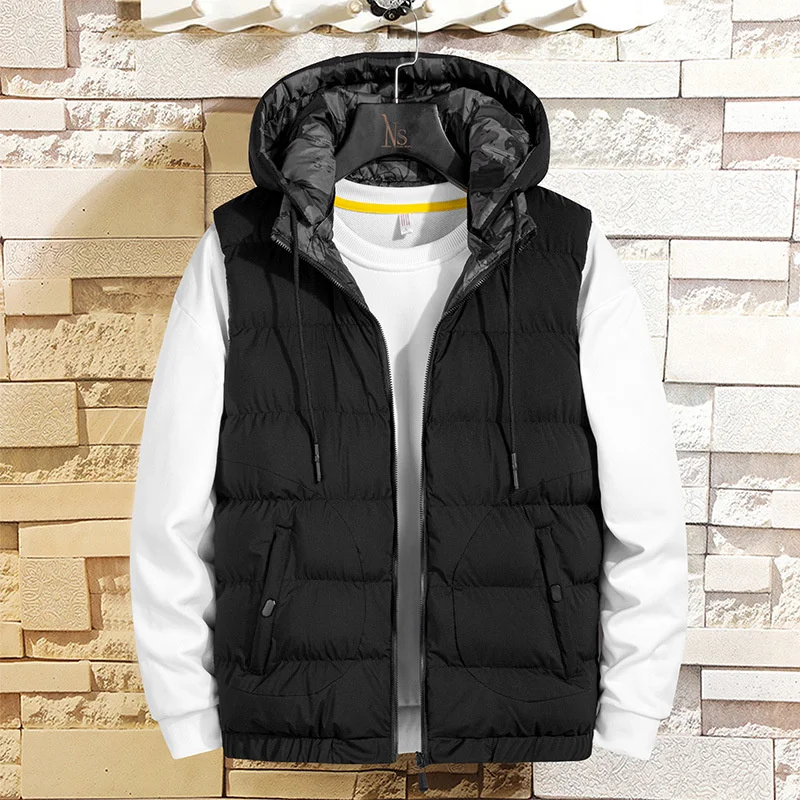 

#3613 Black Blue Red Grey Sleeveless Jacket Men Autumn Winter Mens Warm Vest With Hooded Casual Down Vest Coat Waistcoat Slim