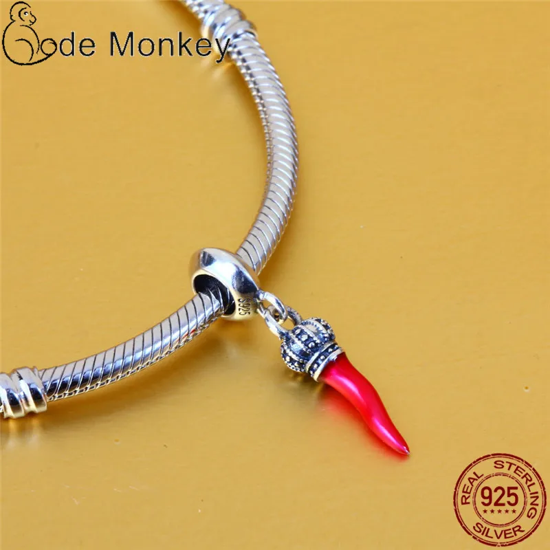 CodeMonkey 100% Настоящее Стерлинговое Серебро 925 пробы милый красный Chilli Charm Fit Charms