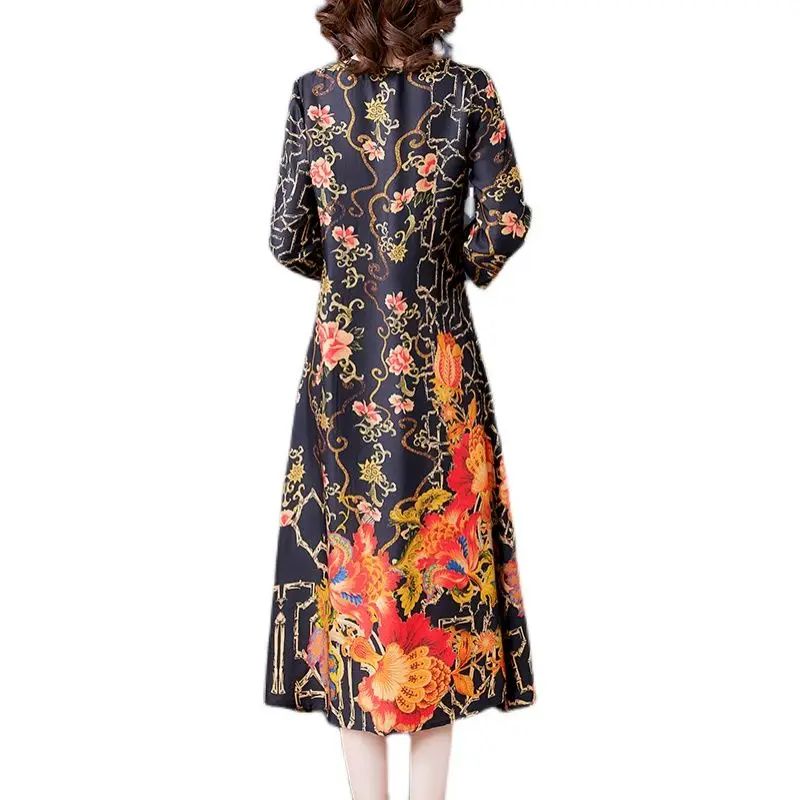 

Real Silk Printed Dress Women 2021 High End Mulberry Silk Retro Dress