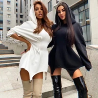 womens 2022 autumn and winter new solid color hooded sweater dress waist slimming long sleeved sexy short party mini dress