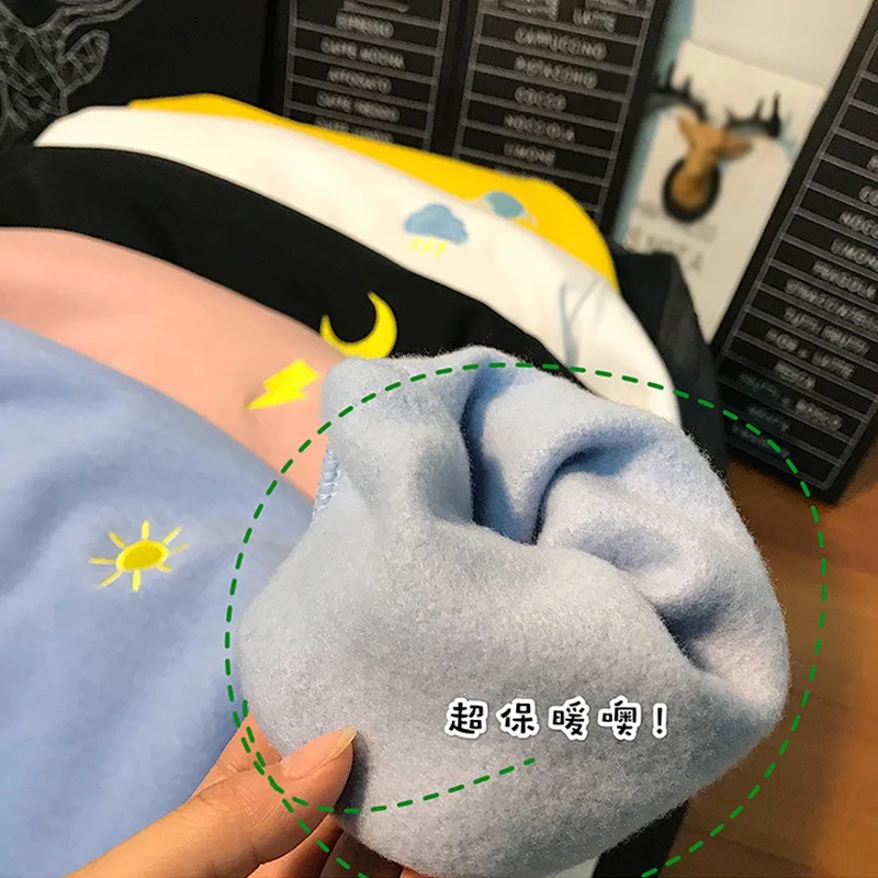 

Autumn Winter Warm Women Hoodies Fashion Embroidery Solid Casual Loose Hooded Sweatshirt with Pocket Plus Size BF Pullover 2021