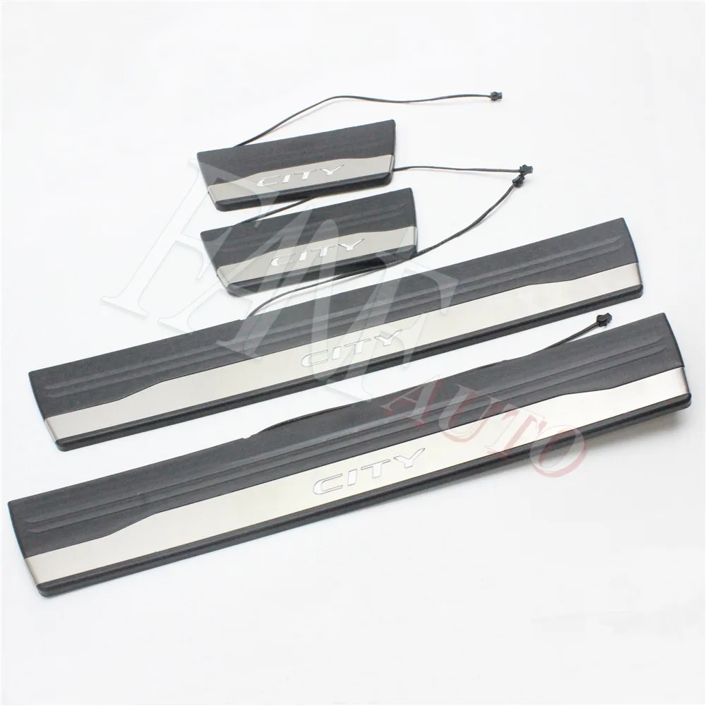 Стайлинг автомобиля светодиодная Накладка на порог из нержавеющей стали