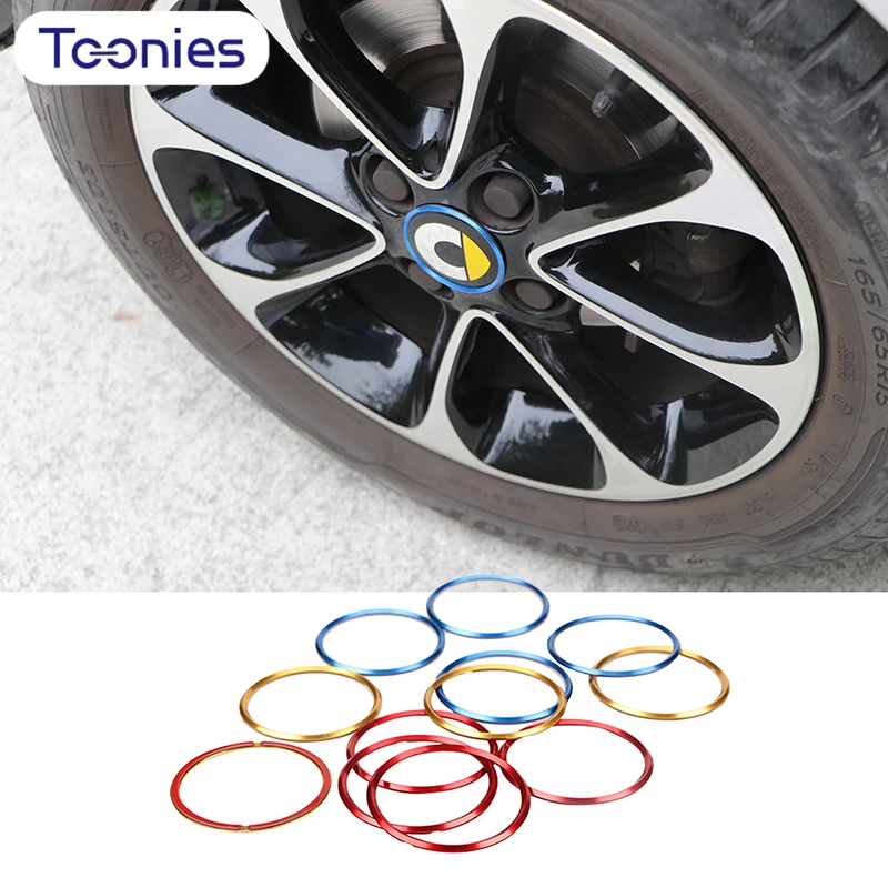

4 Pcs Car aluminum alloy wheel cover decoration ring center cover trim strip patch For Mercedes Smart 450 451 453 Fortwo Forfour