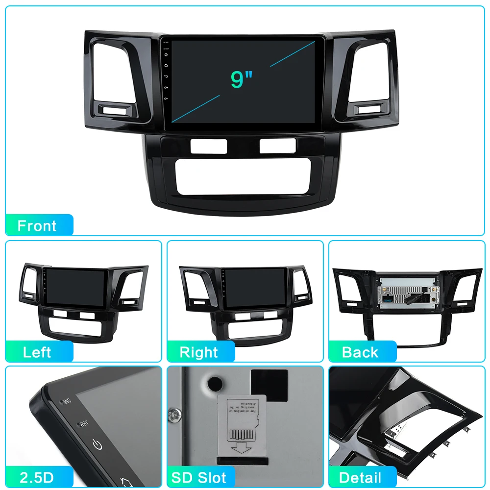 Автомобильный Радио 1 Din плеер Android 9,0 для Toyota Fortuner 2007- мультимедиа Авто AC gps DSP HDMI выход 1080P видео wifi BT, RDS