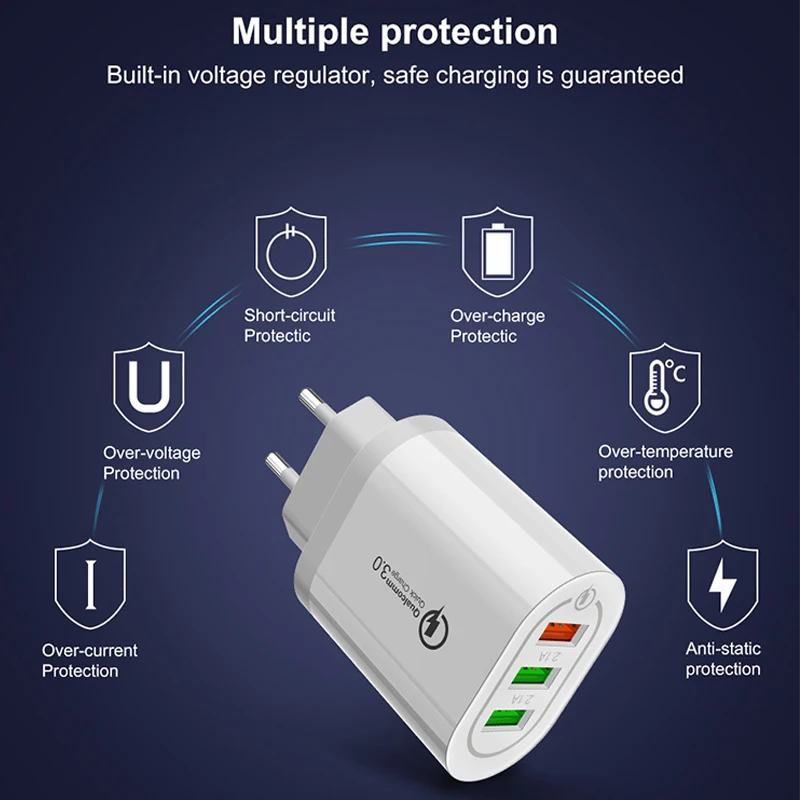 Зарядное устройство с 3 портами USB быстрая зарядка 5 В 2 4 А 18 Вт адаптер питания для