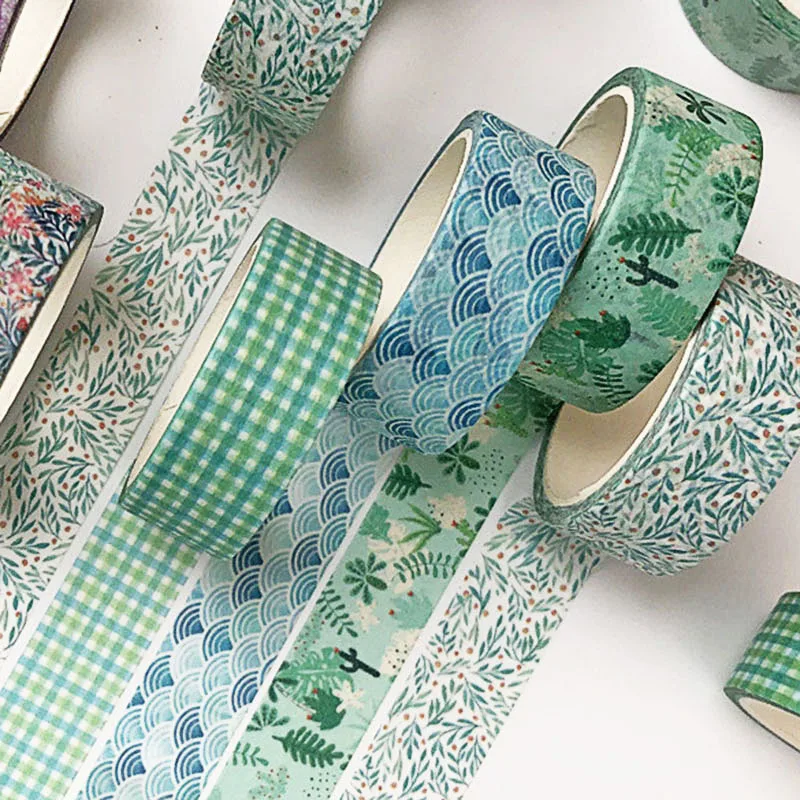 6 шт./партия декоративная клейкая лента в клетку с изображением листьев единорога