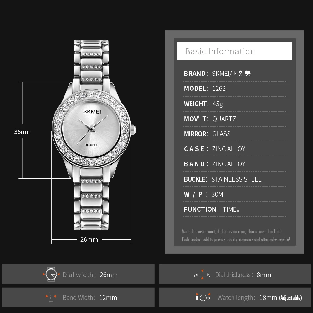 

SKMEI Fashion Women Watches Luxury Stainless Steel Strap Wristwatches Rhinestone Watch Ladies Quartz Wrist Watch Reloj Mujer