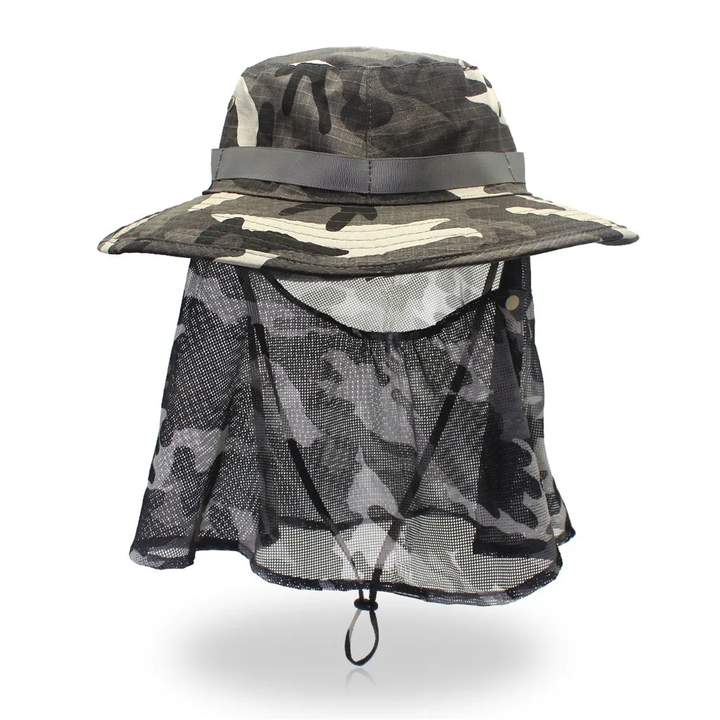 

Adult Summer Anti-Ultraviolet Camouflage Mesh Breathable Large Hat Sun Visor Outdoor Hiking Camping Protective Hat Anti-mosquito