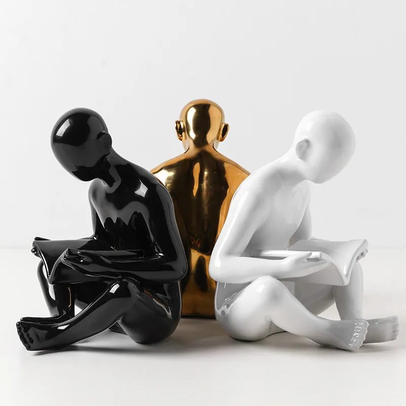 

2pcs/set Modern Abstract Figure gold white black Statue Thinker Art Book End Figurines Metal Craft Home Decoration