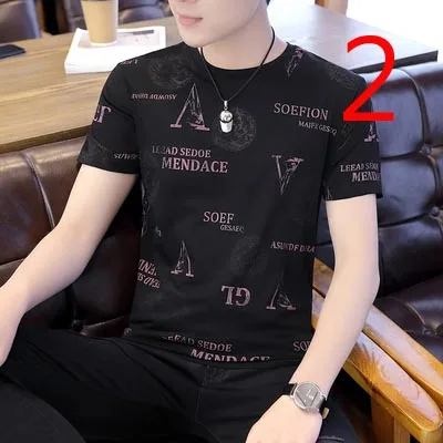 

2021 summer new ice silk t-shirt thin section tide brand pattern round neck shirt cx