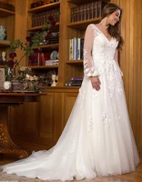 elegant vestidos de novia boho wedding dresses a line v neck lantern sleeves tulle appliqued cheap wedding gown bridal dresses