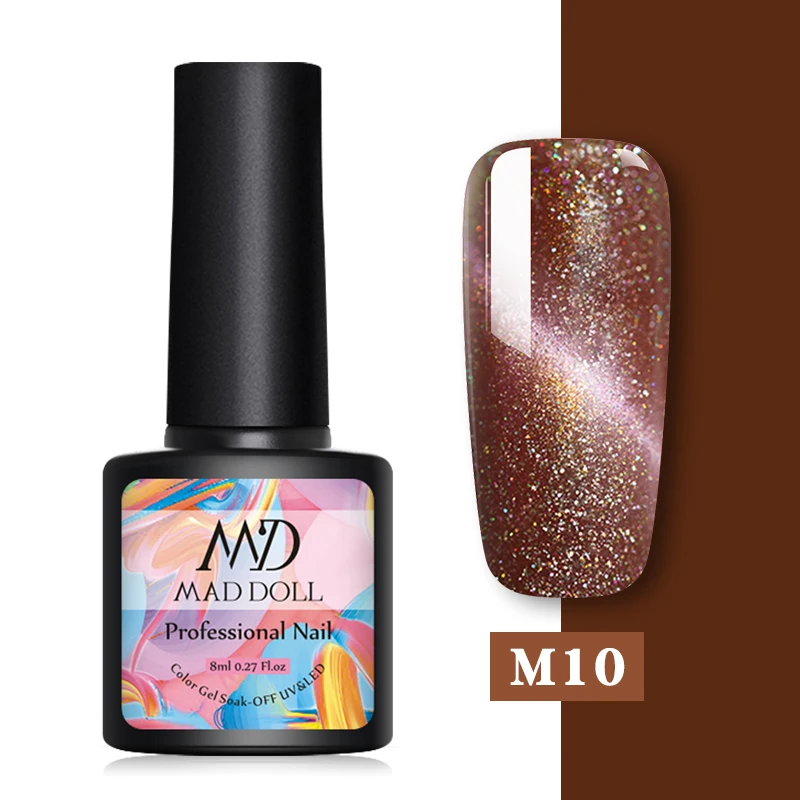 M10 MAD DOLL 8 мл Гель-лак для ногтей с эффектом «кошачий глаз» Магнитный впитывающий УФ гель-Лаки звездное небо нефритовый эффект лак черная основа необходимый маникюр декор - Цвет: M10