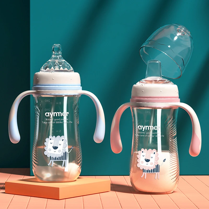 

240/300ML Baby Bottle Cartoons Cute Water Bottle Milk Bottle Newborn PPSU Wide Bore Children's Duckbill Cup Baby Products