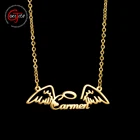 Модное ожерелье Goxijite с именем на заказ с крыльями, персонализированные Крылья ангела, именная табличка, Очаровательное ожерелье для девушки, прекрасный подарок