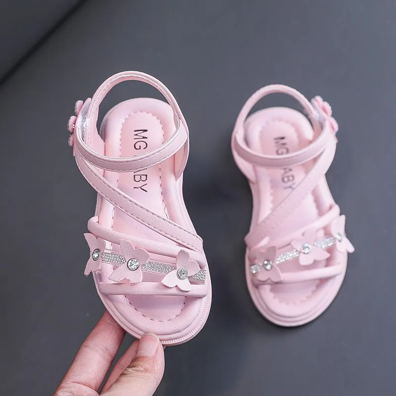 Сандалии детские резиновые с бабочками босоножки из искусственной кожи для