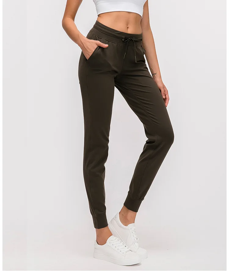 NWT 2020 Back Waist Drawstring  Pants Fitness Women Sweatpants with Two Side Pockets 4-Way Stretch Leggings Lady Stretchy Pants