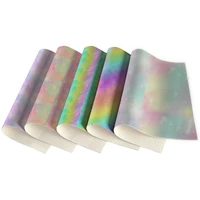 rainbow printed faux leather sheets litchi tie dye iridescent pattern for diy handbag bows making material 30x136cm