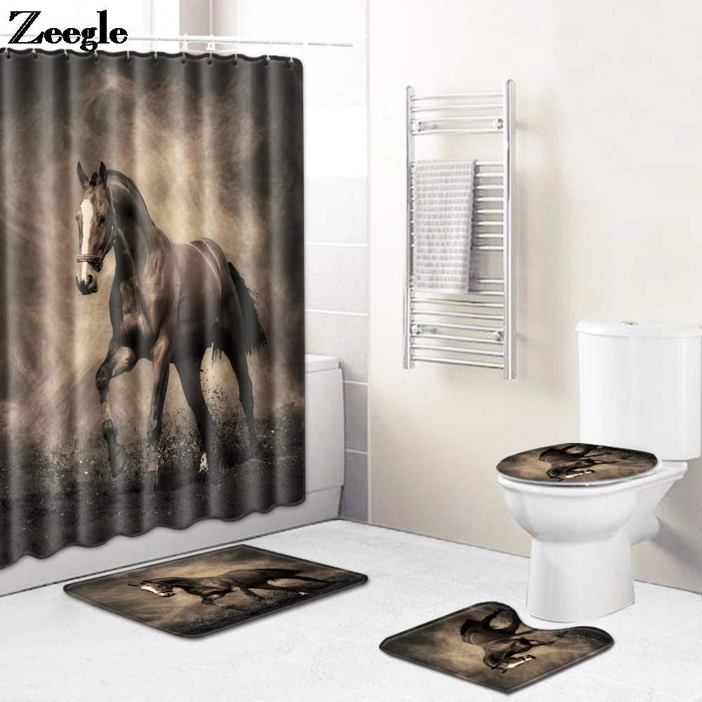 

Printing Bathroom Carpet Rug Bath Mat and Shower Curtain Set Home Decor Toilet Mat Memory Foam Toilet Seat Cover Mat Shower Mat