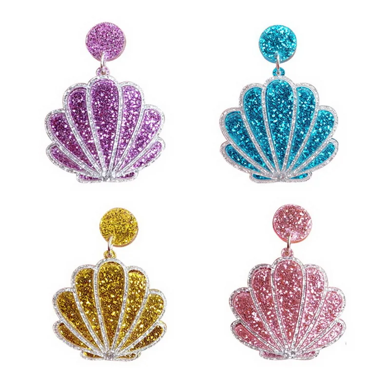 Модные корейские блестящие акриловые серьги в виде ракушки для женщин желтые