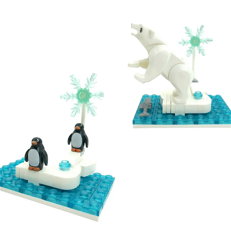 

Compatible MOC Building Blocks Penguins Bear Friends Bricks Montessori DIY Toys for Children Boy Girl Gift North South Pole Base