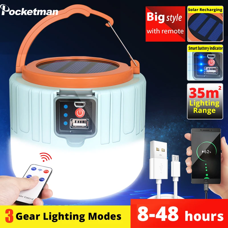 

Portable Solar LED Camping Lantern Light 60/190/280W USB Rechargeable Bulb Outdoor Tent Lamp Lanterns Emergency For BBQ Hiking