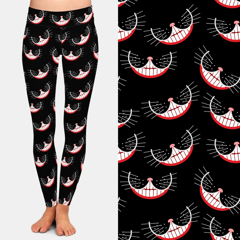 LETSFIND 2021 High Quaility New Women Leggings 3D Cat Smile Print High Waist Elastic Slim Fitness Full Pants