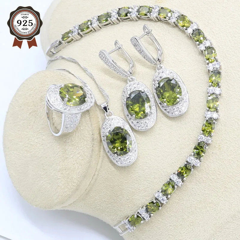 Серебряный цвет Дубай дневной Зеленый Перидот свадебный браслет серьги ожерелье
