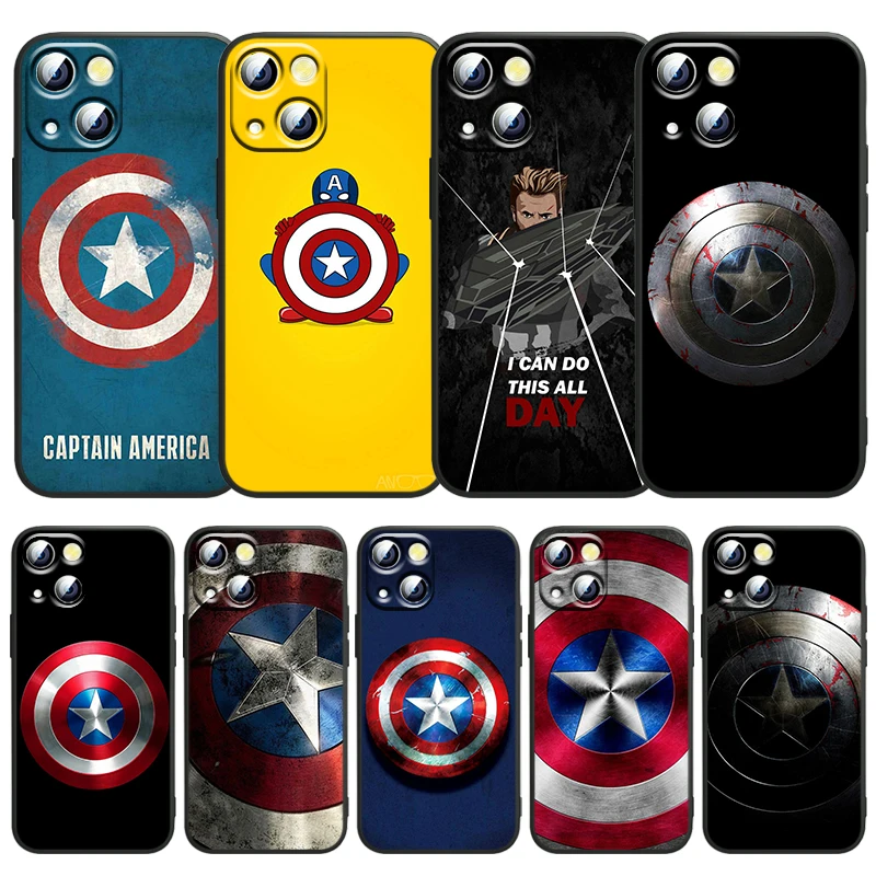 

Captain America Shield For Apple iPhone 13 12 11 SE XS XR X 7 8 mini Plus Pro MAX 2020 Black Soft Phone Case Funda Capa