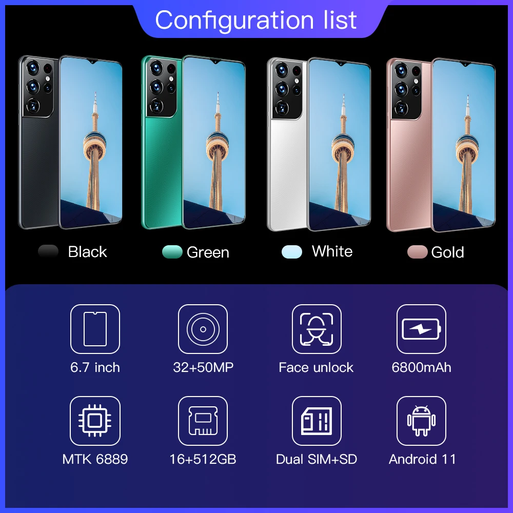 

Global Version S21+Ultra 6.7 Inch Smartphone 16+512GB 6800mAh 32+50MP Face Unlock with E-pen Google Android11 5G Cellphone
