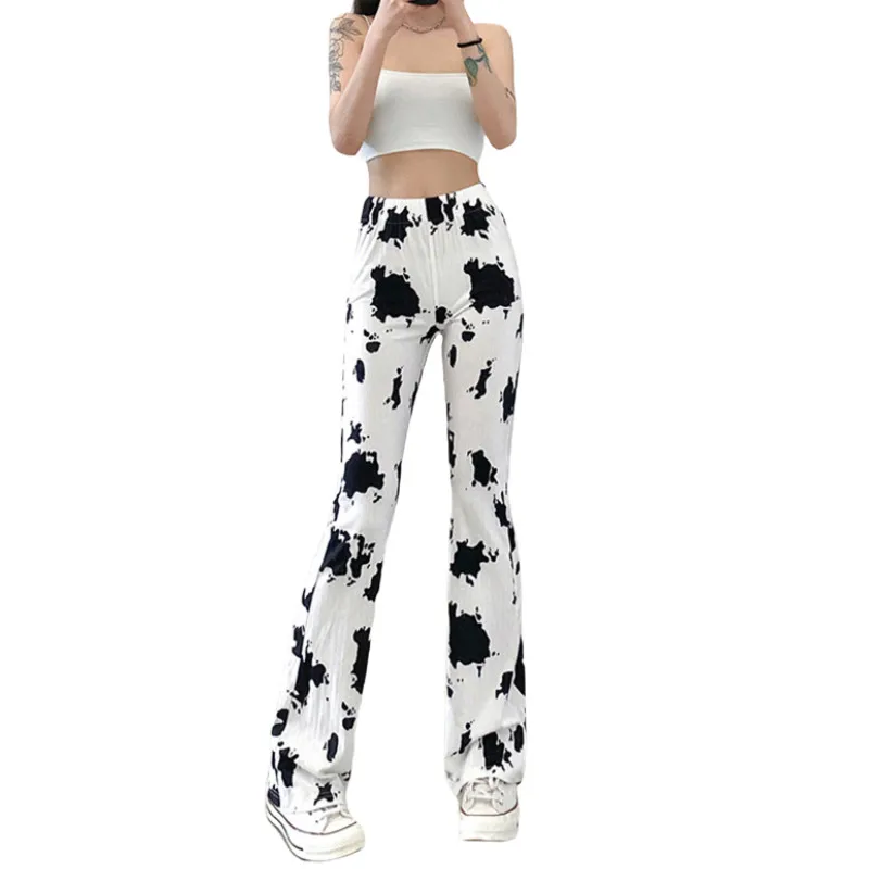 

Women High Waist Flare Pants Cow