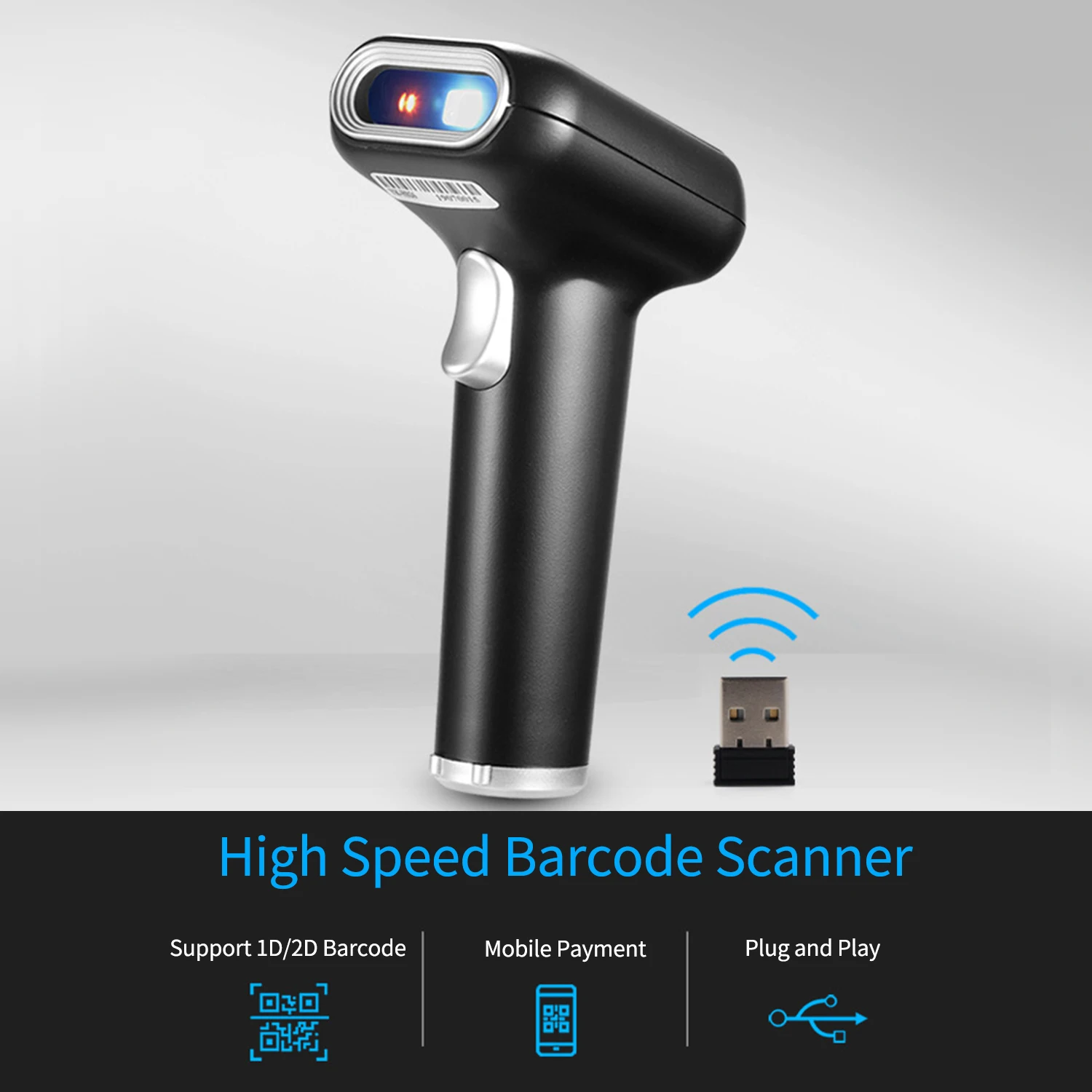 Высокоскоростной сканер штрих-кода Aibecy 1D/2D/QR 2 4G беспроводной и USB проводной