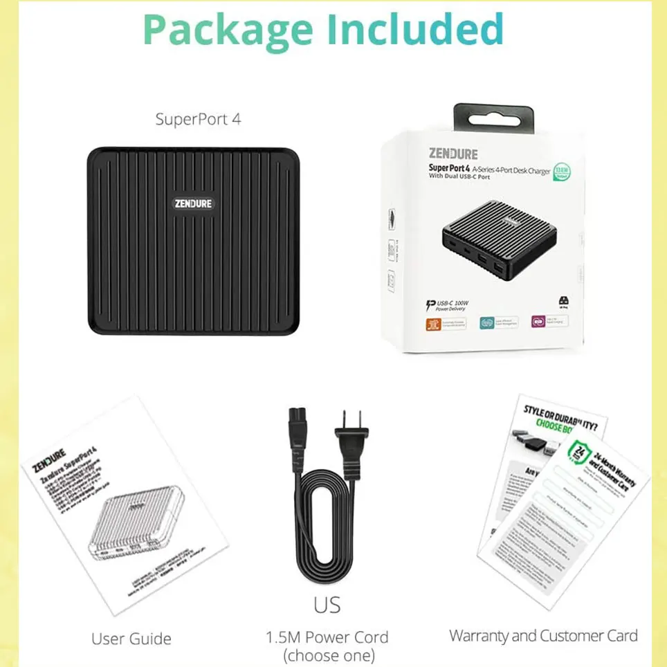 

2021 100W USB-C wall charger, Superport 4 laptop power adapter, with 2 PD ports (100W&18W), 2 Zen+ USB ports 18W