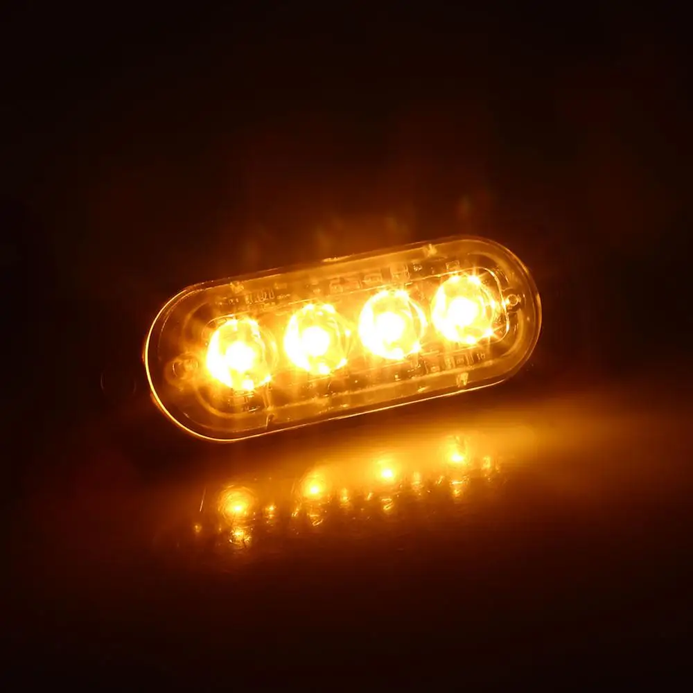 4 LED Yellow 6/4 светодиодный 12-24V желтый/красный/синий/белый мерцающий Предупреждение светильник решетка автомобиля мигающий светильник грузовик Маяк опасности аварийного трафика светильник - Цвет: 4 LED Yellow