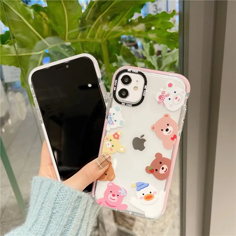 

Cute Cartoon creative clear bear female soft Case For iPhone 11 12 Pro Max mini 7 8 Plus XR X XS MAX SE 2 phone cover fundas