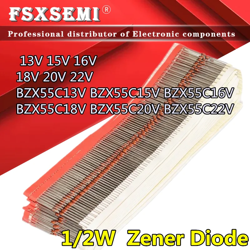 

100pcs 1/2W Zener Diode 0.5W 13V 15V 16V 18V 20V 22V BZX55C13V BZX55C15V BZX55C16V BZX55C18V BZX55C20V BZX55C22V
