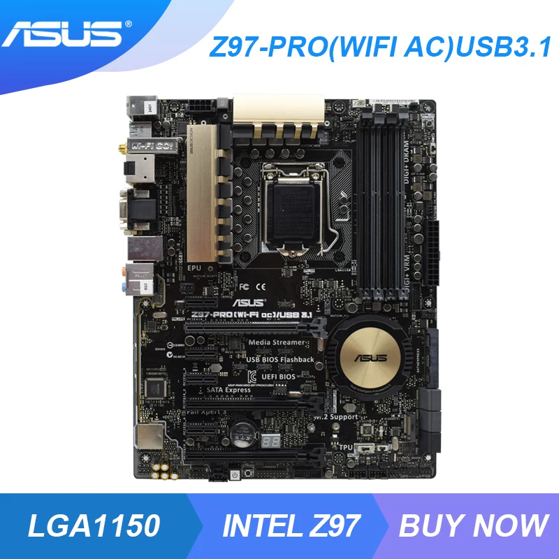 Kaufen Asus Z97-PRO(WiFi Ac)/USB 3,1 Desktop Verwendet Motherboard LGA 1150 DDR3 Z97 USB 3,0 SATA3 Pc Motherboard