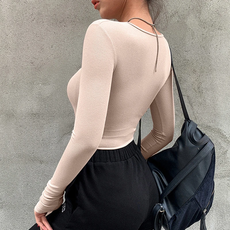 

Winter Thin Bodysuit Women'S New Fashion Long-Sleeved Round Neck Clothing Ladies Slim Fit All-Match Bottoming One-Piece Jumpsuit