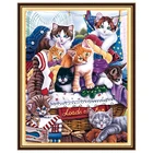 Наборы для вышивки крестиком, наборы для вышивки крестиком в китайском стиле, напечатанные узоры, домашний декор, Мультяшные кошки