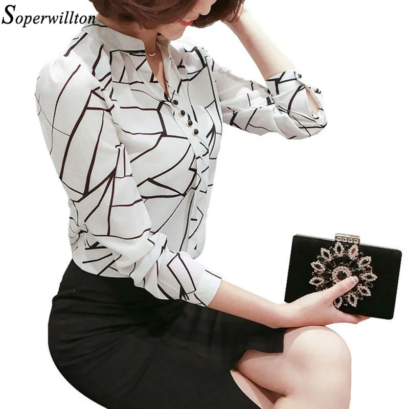 2021 модная шифоновая блузка с принтом женская рубашка длинным рукавом размера