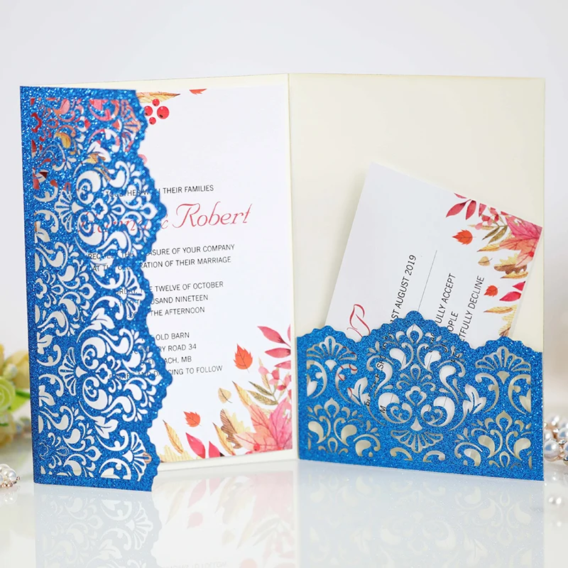 

50pcs Glitter Paper Laser Cut Wedding Invitation Cards Customize Greeting Card Business With RSVP Cards Party Wedding Decoration